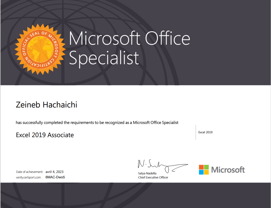 Certification Excel